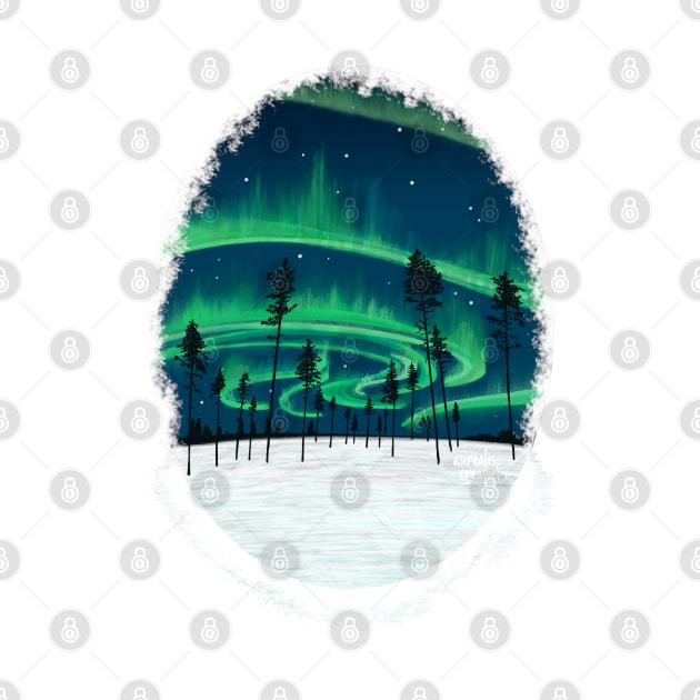 Northern lights sky in winter wonderland by Aurealis