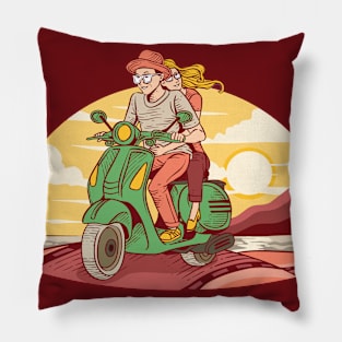 Loving Couple on Scooter Pillow