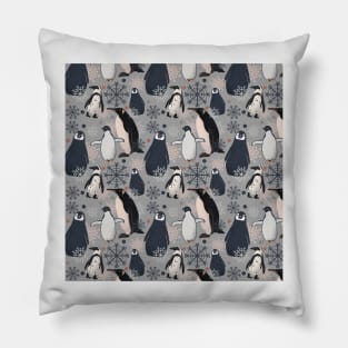 Snowy Penguins - Gray Pillow