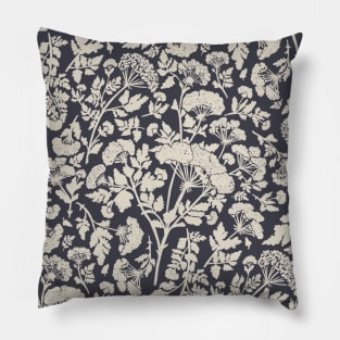 Cream Hemlock Print on Charcoal Grey -  Floral Repeat Pattern Pillow