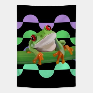 Tree frog Purple And Green Semi Circle Background Tapestry