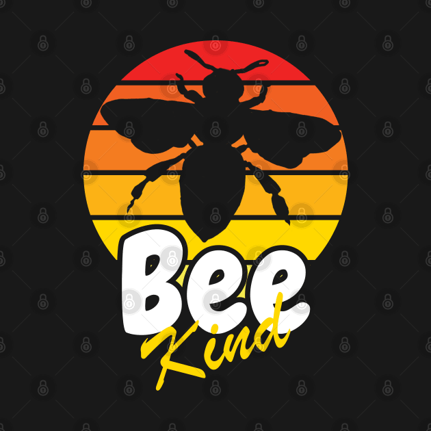 Bee Kind Inspirational Quote With Bee Silhouette And Retro Sunset by A T Design