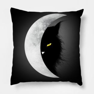 Black Cat Moon Halloween Scary Yellow Eyes Pillow