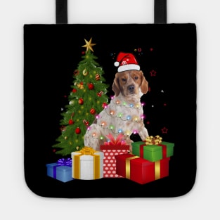 Brittany Christmas Tree Santa Hat Funny Xmas Gift Dog T-Shirt Tote