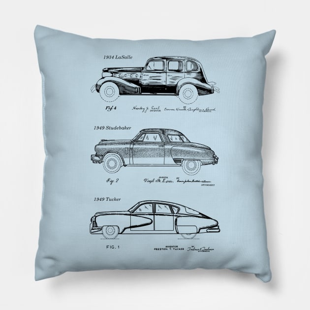 La Salle, Studebaker, Tucker Classic Cars Patents Pillow by MadebyDesign