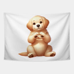 Valentine Golden Retriever Dog Giving Heart Hand Sign Tapestry