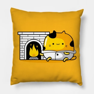 yellow cat hello winter Pillow