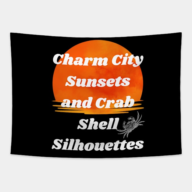 CHARM CITY SUNSETS AND CRAB SHELL SILHOUETTES DESIGN Tapestry by The C.O.B. Store