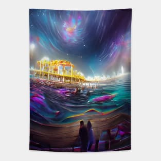 Cosmic Santa Monica Pier AI created Digital Art Tapestry