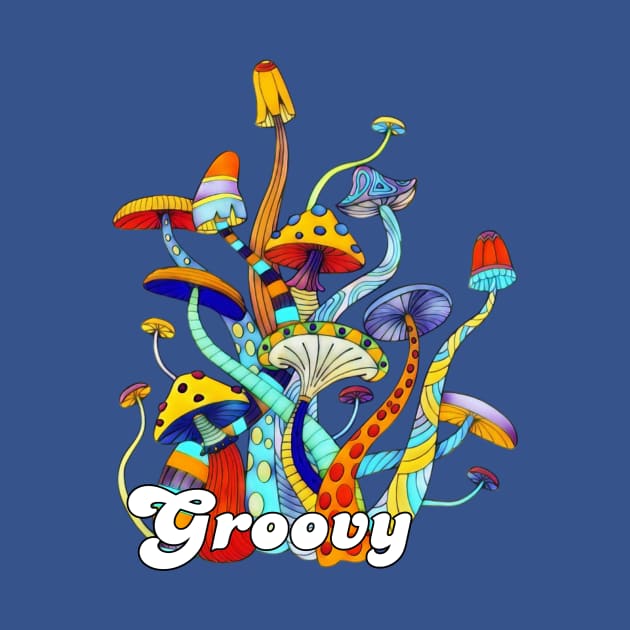 Groovy Vintage Hippie Mushroom by AlondraHanley