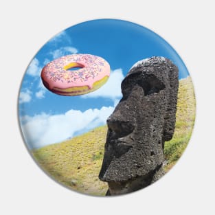 Easter island head with pink donut. Pin