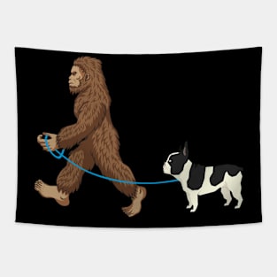 Bigfoot Dog Walk French Bulldog - Sasquatch Dog Lovers Tapestry