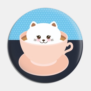 Cute Kawaii cat in pink cup of froth art coffee (1) Pin