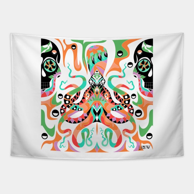 kraken in orange madness in the ocean ecopop kaiju Tapestry by jorge_lebeau