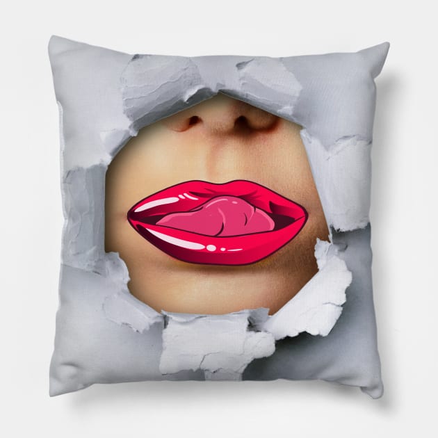 Sexy Red Lips Ripped Pillow by Family shirts