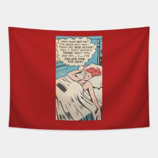 Comic woman in bed thinking Tapestry