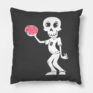 Cartoon Zombie with Brain - White Pillow