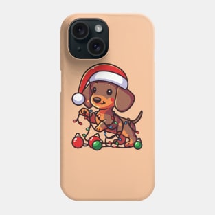 dachshund dog playing with Christmas lights Phone Case