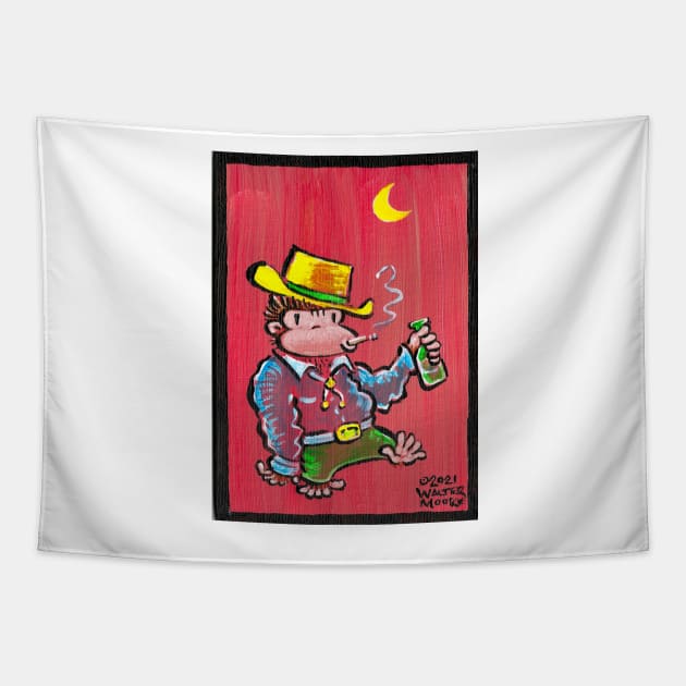 Drunk Cowboy Ape on Payday 012 Tapestry by WalterMoore