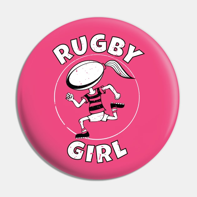 Rugby Girl Cartoon Pin by atomguy