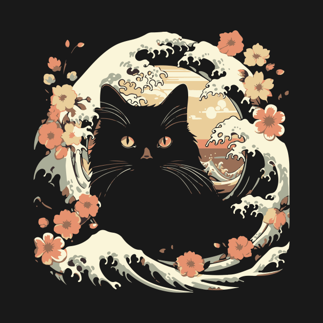 cat kanagawa silhouette by Hoperative