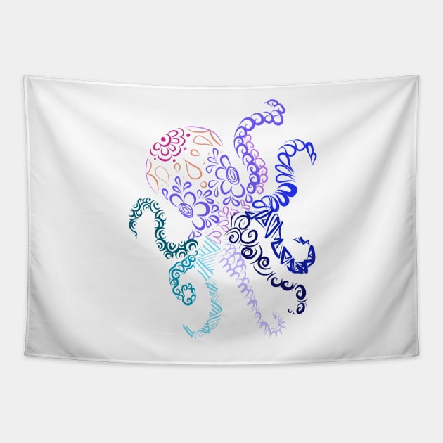 Colorful Octopus Line Drawing Tapestry by littlecurlew