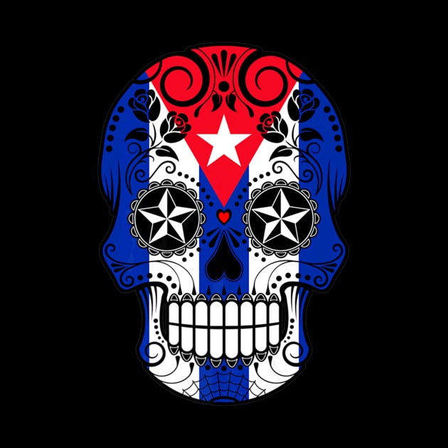 Cuban Flag Skull Floral Skeleton by SkullGrungeSHOP