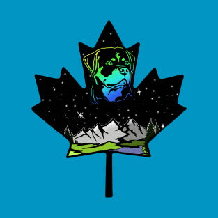 Maple Leaf Canadian Rottweiler Blue/Teal/Green T-Shirt