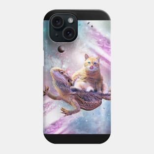 Space Cat Riding Bearded Dragon Lizard Phone Case