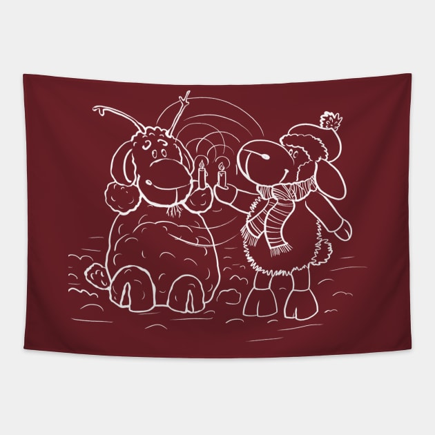 Sheep and Snowman - Miss you Tapestry by mnutz