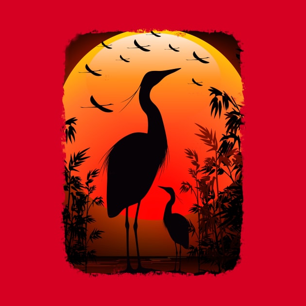 Heron Shape on Peaceful Tropical Sunset by BluedarkArt