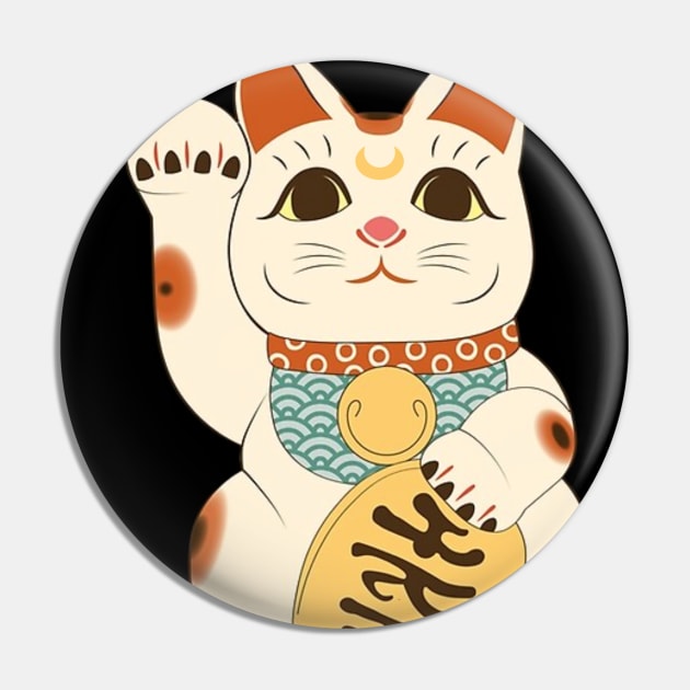 Lucky Moon Cat Maneki Neko Pin by CrystalClods