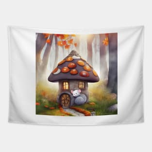 The Cute Mushroom Mouse House Tapestry