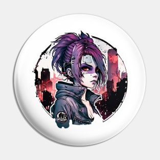 Cyber Punk Girl on Night City Background Pin