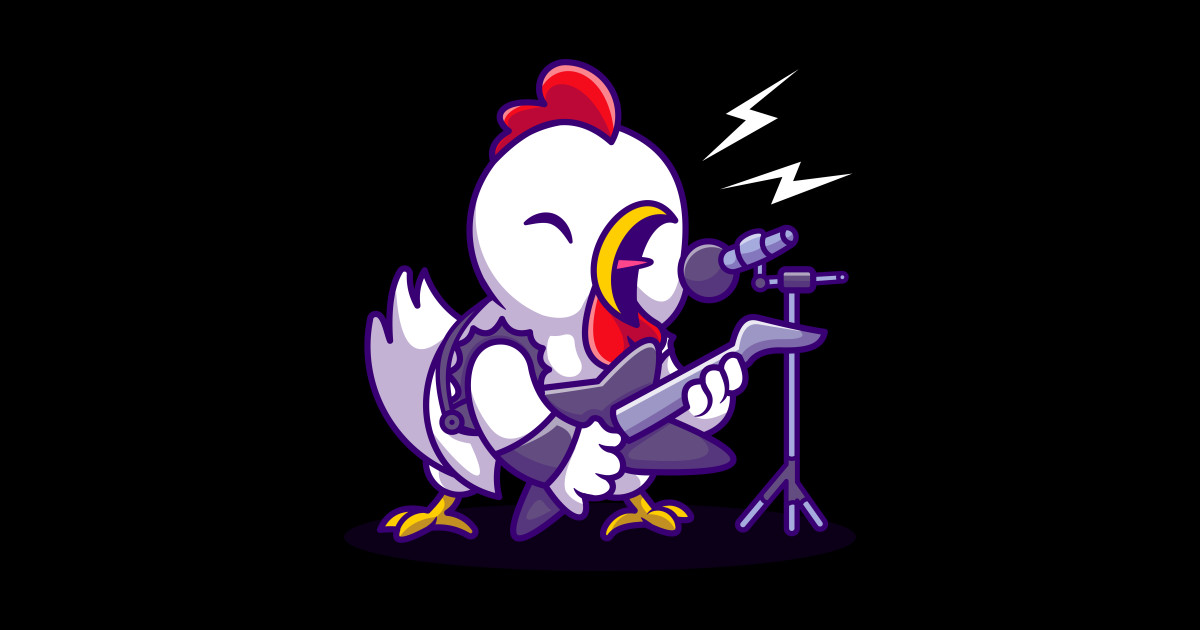 Cute Chicken Rocker With Guitar Cartoon - Cute Chicken Rocker With ...