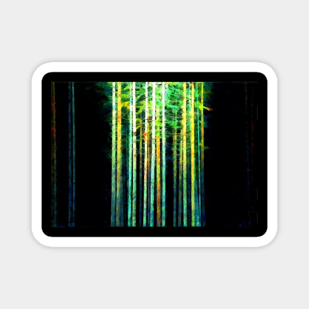 Trees in dark forest digital painting Magnet by Choulous79