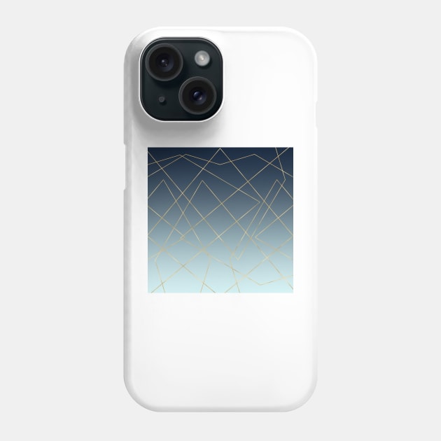 Geometric Gold Lines Blue Gradient Design Phone Case by NdesignTrend