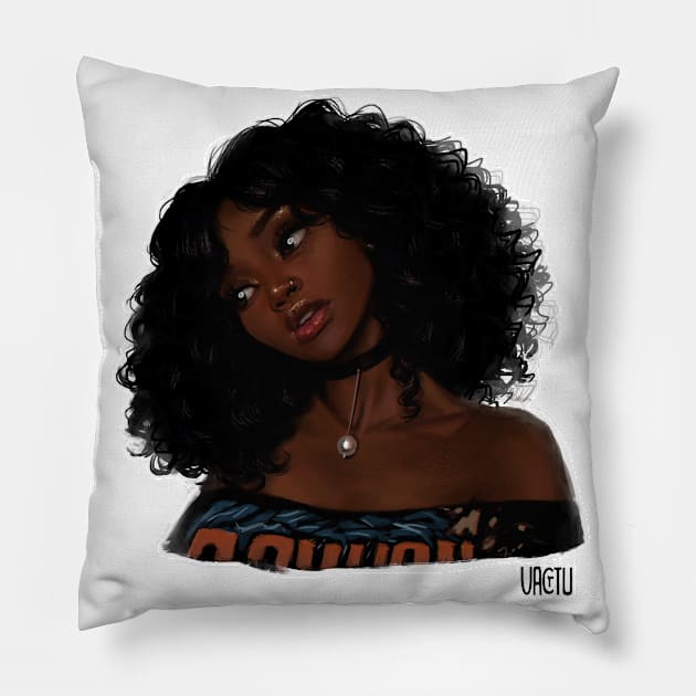 Dark Skin Girl Pillow by VactuART