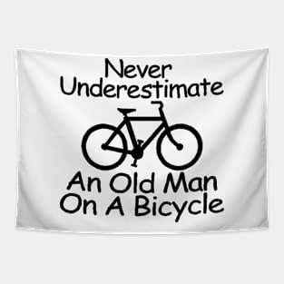 never understimate an oldman on a bicycle black Tapestry