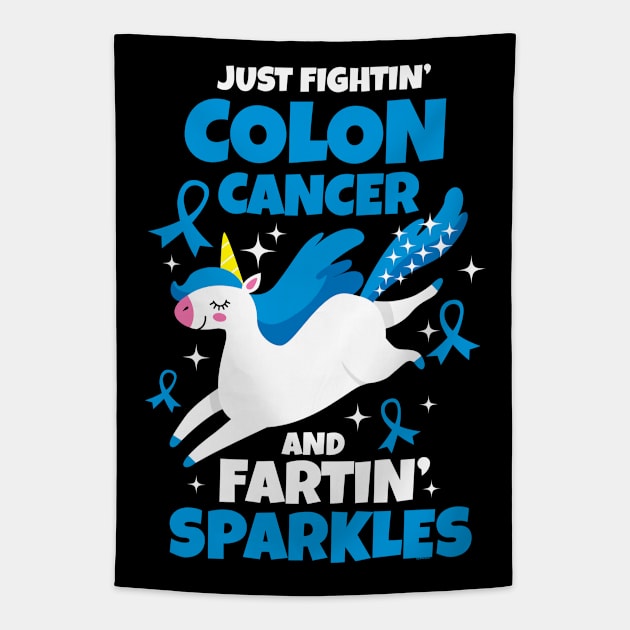 Fighting Colon Cancer Farting Sparkles Unicorn Tapestry by jomadado