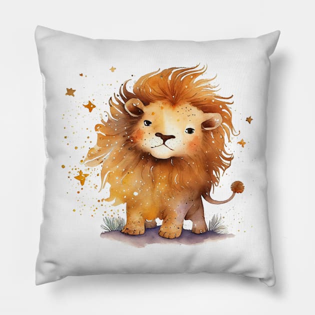 Watercolor Zodiac Leo Pillow by artsyindc