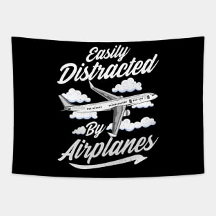 Cute & Funny Easily Distracted By Airplanes Pun Tapestry