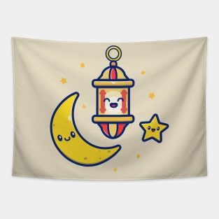 Cute Lamp Lantern With Moon And Star Tapestry