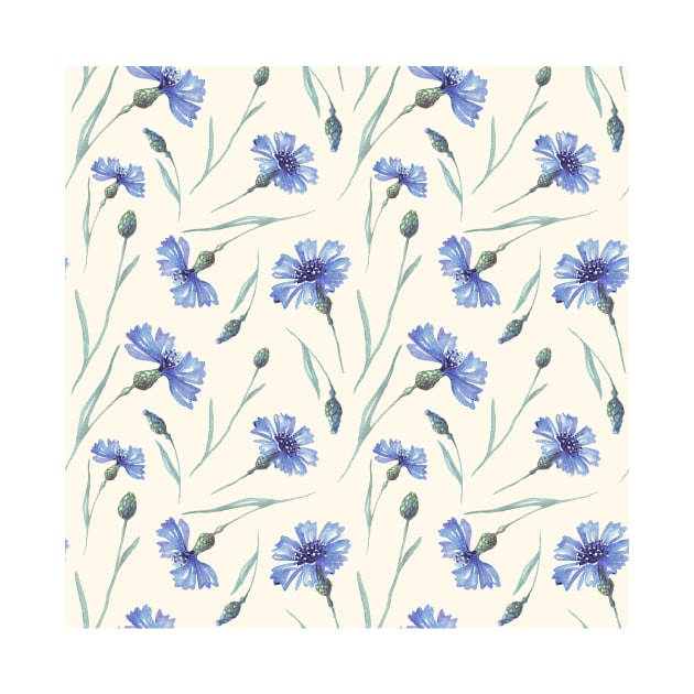 Botanical Floral Seamless pattern- delicate cornflowers by redwitchart