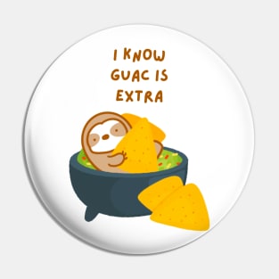 I Know Guac Is Extra Guacamole Sloth Pin