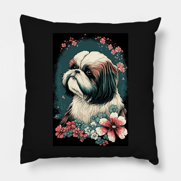 Super Cute Shih Tzu Portrait - Japanese style Pillow by KoolArtDistrict