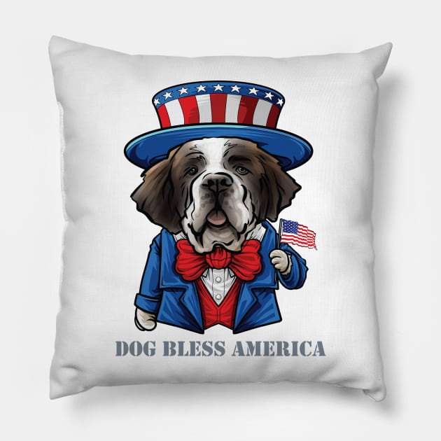 St Bernard Dog Bless America Pillow by whyitsme