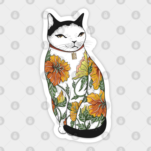 Cat In Tiger Flower Tattoo Cat Sticker Teepublic