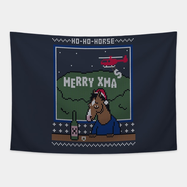 Ho-Ho-Horse! - Ugly Christmas Sweater Tapestry by Raffiti