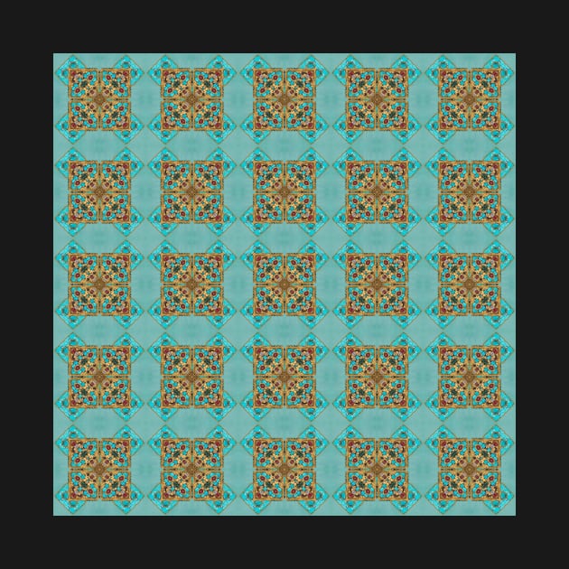 Turquoise and Gold gemmed Kaleidoscope pattern 2 by Swabcraft